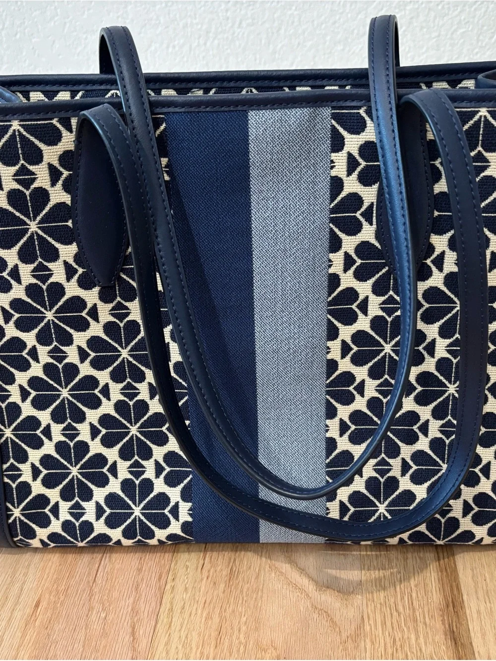 kate spade Navy and Cream Floral Stripe Tote